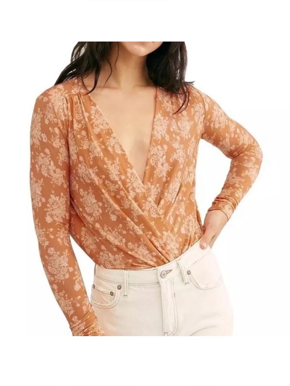 Intimately Free People Turnt long-sleeve bodysuit in floral rust